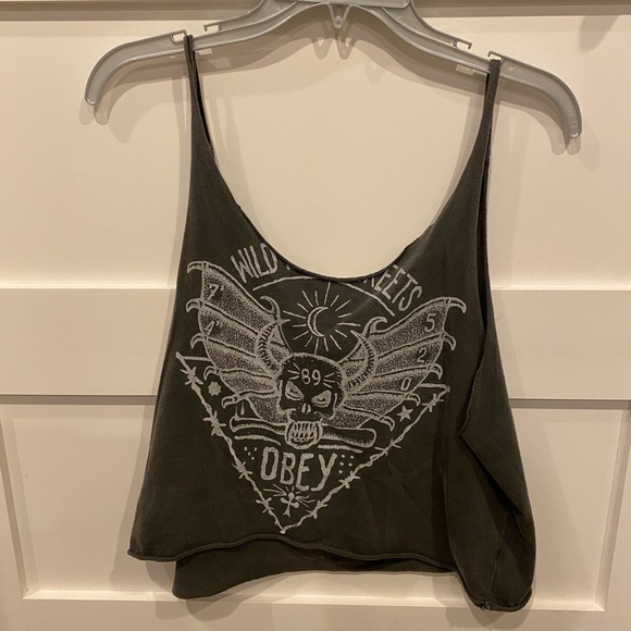 Obey Tops - Women’s Obey Cropped Distressed Tank